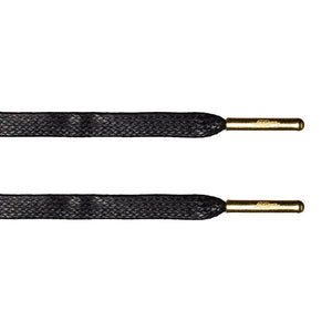 Black Waxed Flat Lace - Gold Metal Aglet - Flat Laces - LaceSpace