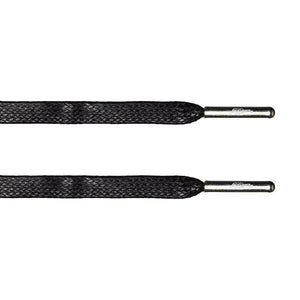 Black Waxed Flat Lace - Silver Metal Aglet - Flat Laces - LaceSpace