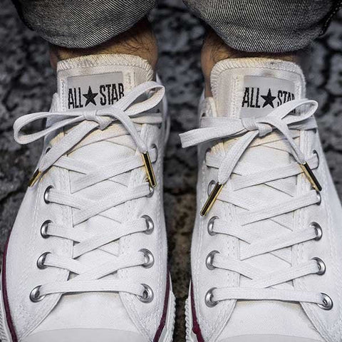White Waxed Flat Lace - Gold Metal Aglet - Flat Laces - LaceSpace