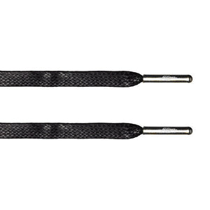 Black Waxed Flat Lace - Silver Metal Aglet - Flat Laces - LaceSpace