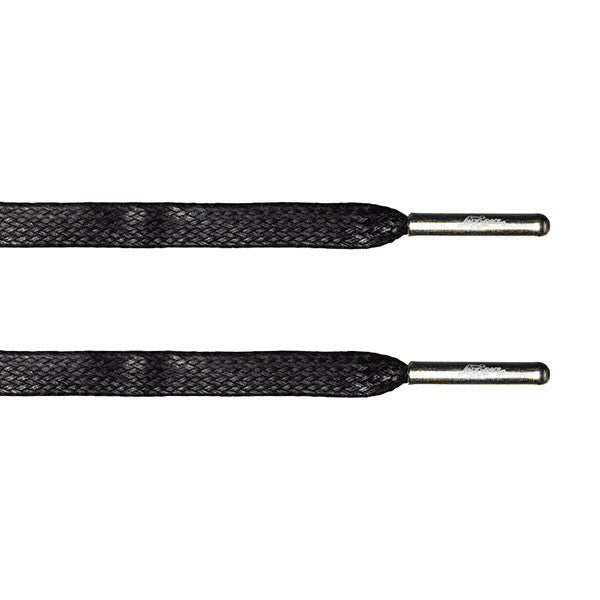 Black Waxed Flat Lace - Silver Metal Aglet - Flat Laces - LaceSpace