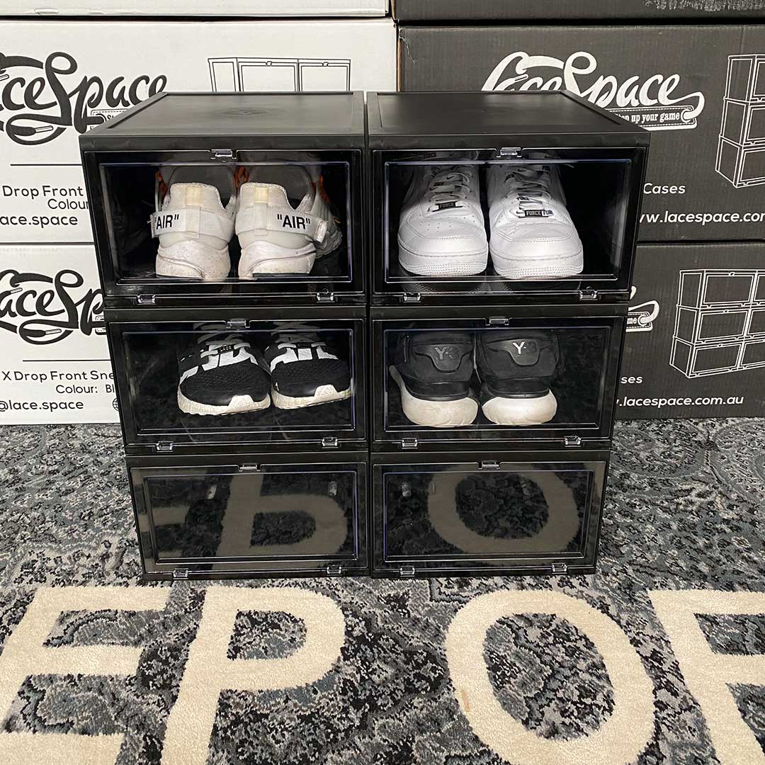 Drop Front Sneaker Display Cases | Black - Pack of 6 Cases - Sneaker Case - LaceSpace