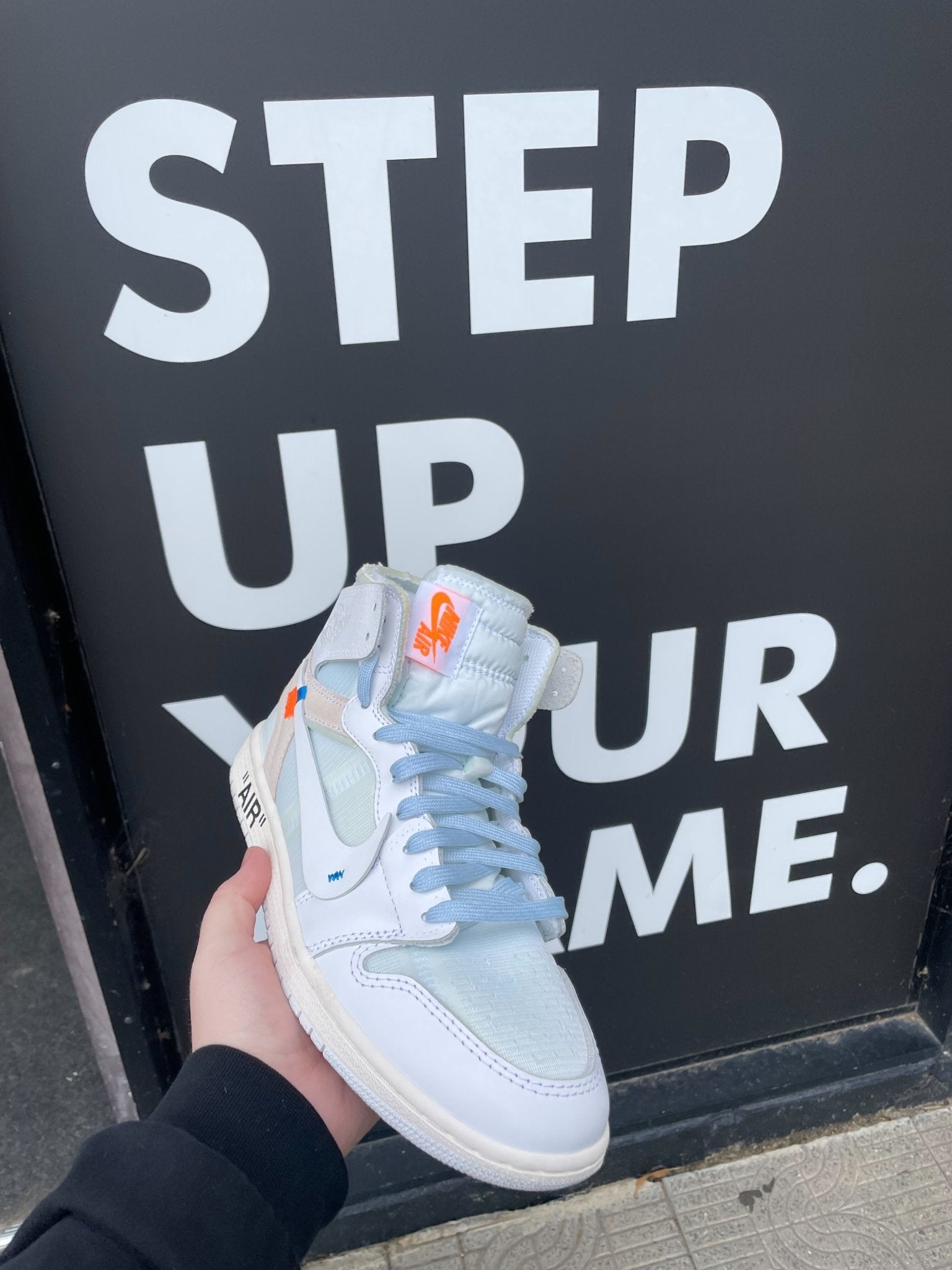 UV Reactive Flat Laces Off White Blue