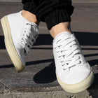 White Leather Laces - Silver Aglet - Leather Laces - LaceSpace