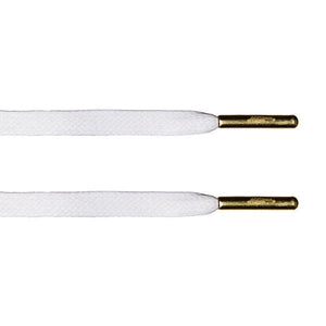 White Waxed Flat Lace - Gold Metal Aglet - Flat Laces - LaceSpace