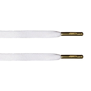 White Waxed Flat Lace - Gold Metal Aglet - Flat Laces - LaceSpace