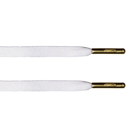 White Waxed Flat Lace - Gold Metal Aglet - Flat Laces - LaceSpace