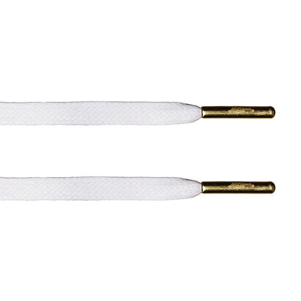 White Waxed Flat Lace - Gold Metal Aglet - Flat Laces - LaceSpace