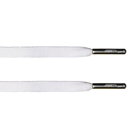 White Waxed Flat Lace - Silver Metal Aglet - Flat Laces - LaceSpace